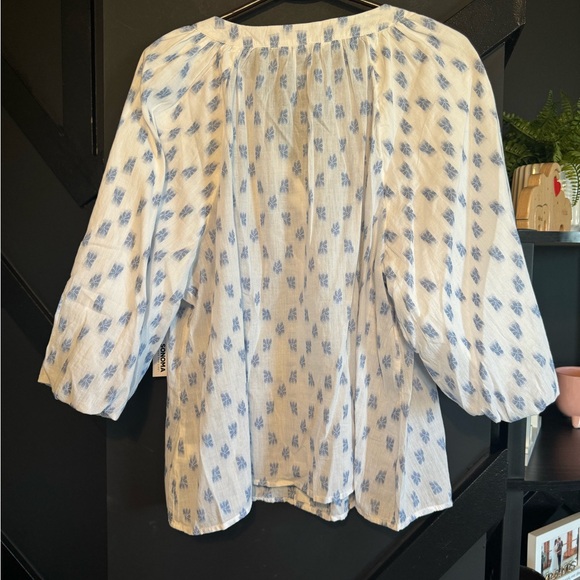 NWT Sonoma Blue & White Printed Peasant Blouse | Size XXL - Picture 5 of 5